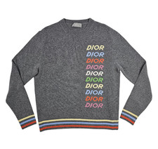 Dior Mens Grey Wool Cashmere Logo Print Jumper Size L
