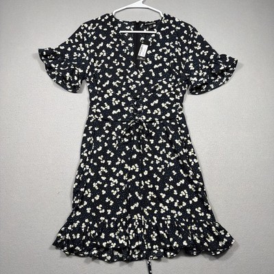 Pretty Little Thing Ditsy Floral Corset Swing Dress Size 8 Frill Hem Lace Up NWT