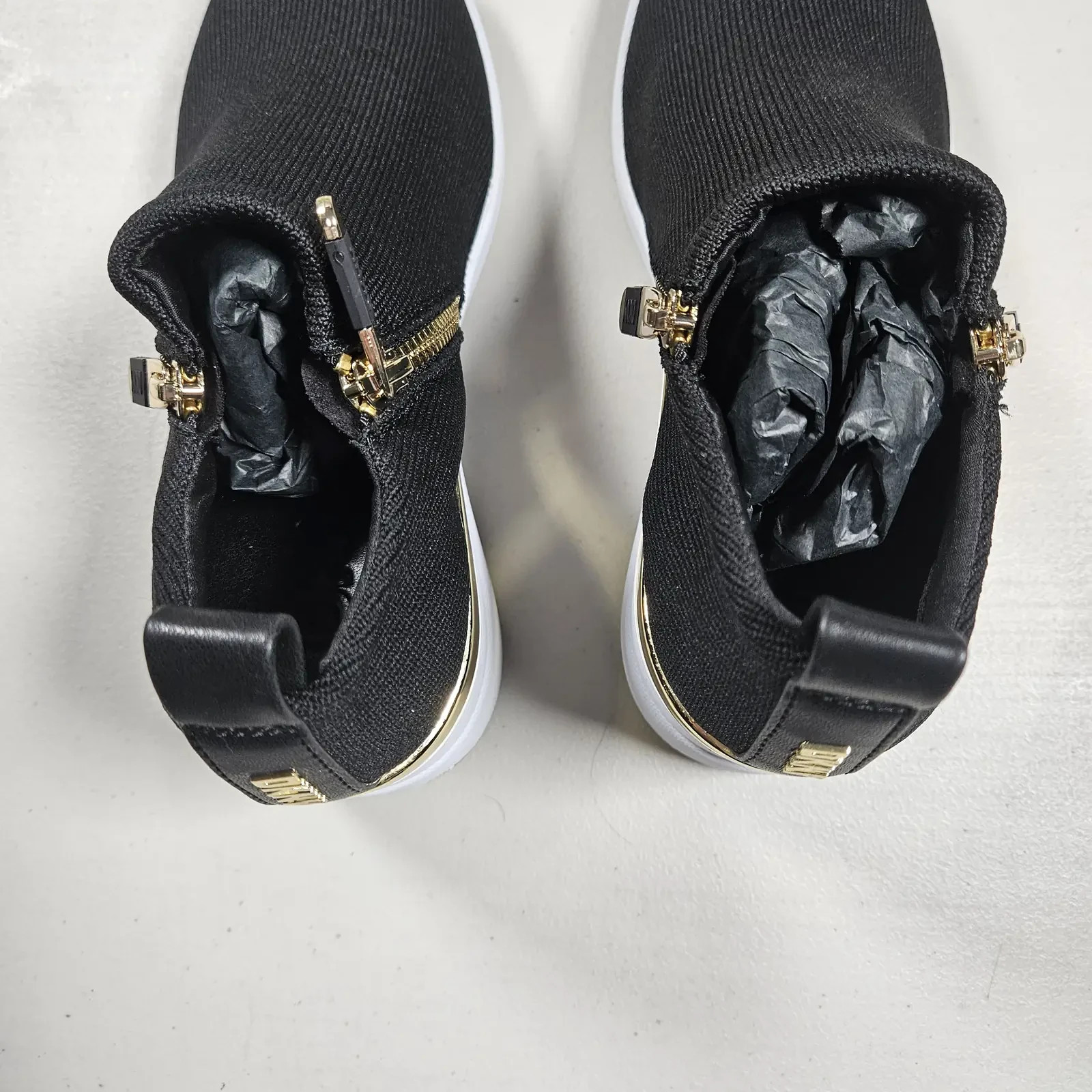 DKNY Palma Womens Wedge Trainers UK 4 EU 37 Black Gold Zip Slip On Shoes image 3