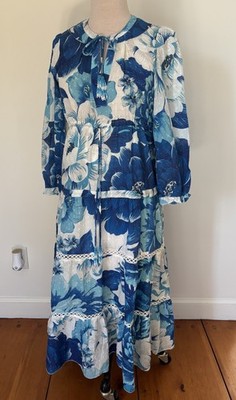 FARM RIO blue white floral Midi Dress Sz S | eBay