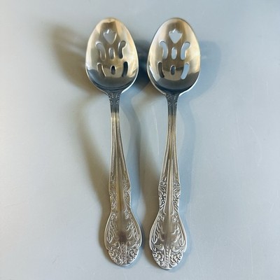 2 Vtg Adcraft Slotted Pierced Serving Spoons Stainless Flatware Admiral Set of 2