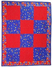 University Of Kansas Jayhawk KU Handmade Patchwork Baby Quilt Red Blue 39"x30.5"