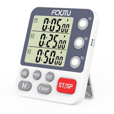 FCXJTU Digital Dual Kitchen Timer, 3-Channel Magnetic Countdown Stopwatch Tim...
