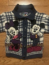 Vintage Mickey Minnie Mouse Kids Cardigan Sweater USA 3T Disney Knit 80s 90s