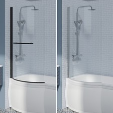 Curved P Shape Bath Shower Screen Pivot Reversible 6mm Toughened Glass Frameless