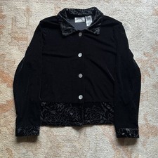 Vintage Collared Cardigan S Black, Burnout Velvet Flocked Whimsigoth 90s