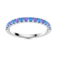 2MM Round Swiss Blue Topaz  Tanzanite 925 Sterling Silver Half Eternity Ring