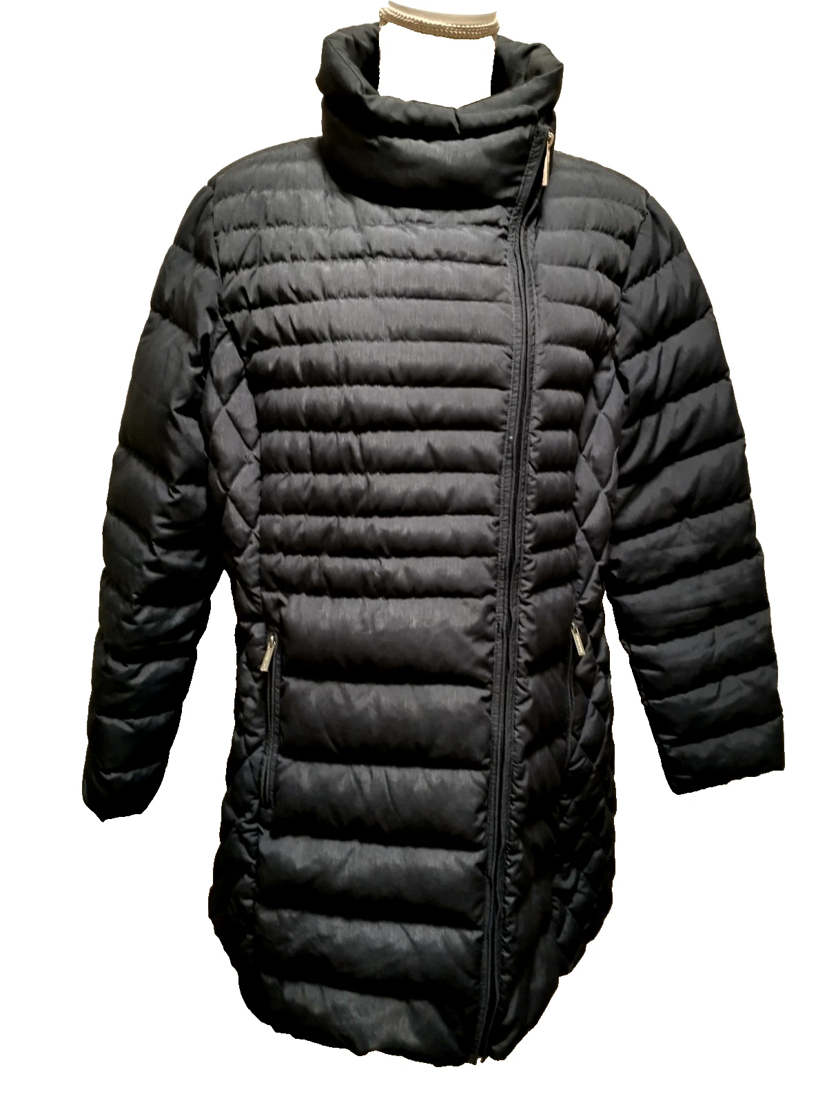 Giacca imbottita Michael Kors donna blu navy 90% piumino imbottibile asimmetrica zip XL