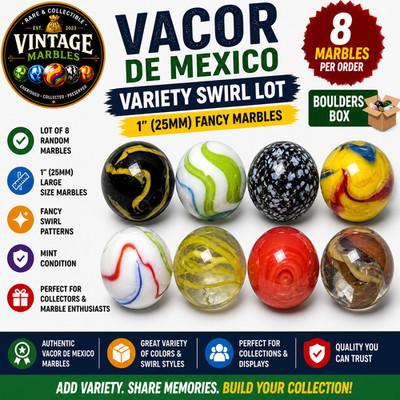 Vacor De Mexico Marble 8 Lot 1'' Jumbo Boulders Fancy Variety Mint Glass Marbles