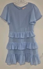 Review Girl Blue Swiss Dot Ruffle Dress Girls Size 12 Flutter Sleeve Party B408