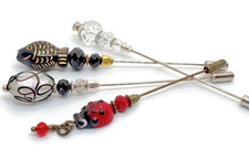 4  x Hat Pins/Lapel Pins Hijab Pins Black/White/Red FISH & Ladybrd beads
