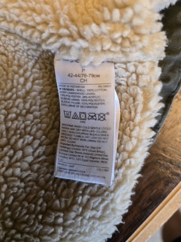 Gap Coat Size Small Olive Green Hooded Zipper Button Sherpa Lined - Picture 10 of 12