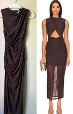 Misha x Revolve Size S 36 EUC Isabella Midi Dress Umber Brown Cutout Mesh 344