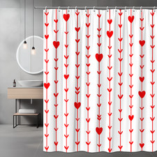 Red Heart Shower Curtain for Kids, Cute Bathroom Decor