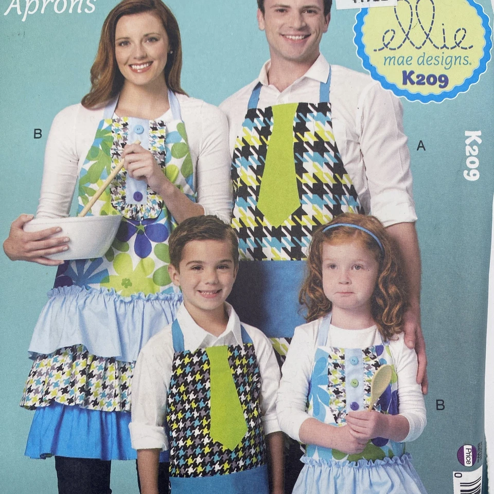 Ellie Mae Designs Sewing Pattern K209 Womens Mens Kids Apron Uncut - Image 3 of 4