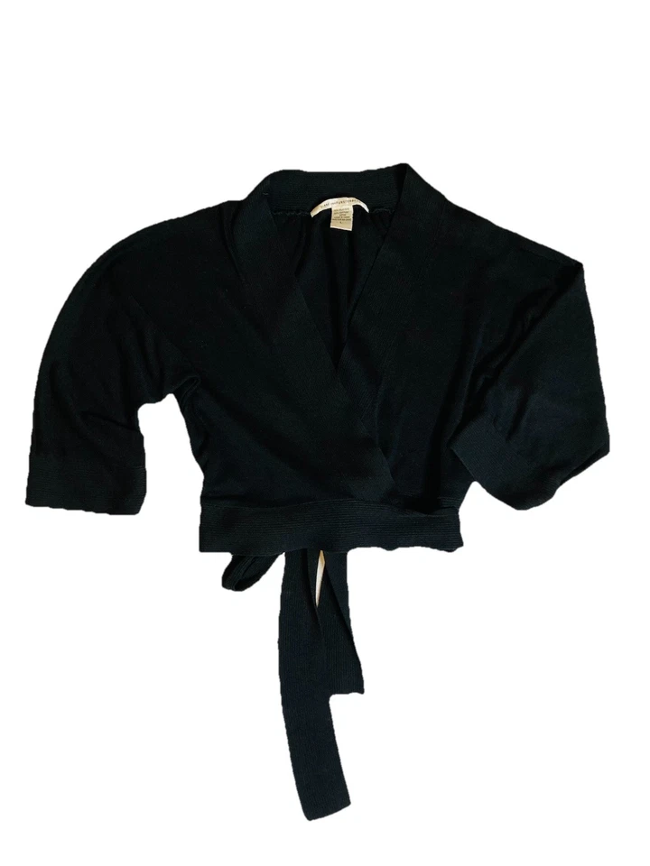 Cárdigan envolvente Diane von Furstenberg negro mezcla de seda encogido de hombros talla grande Foto 3 de 4