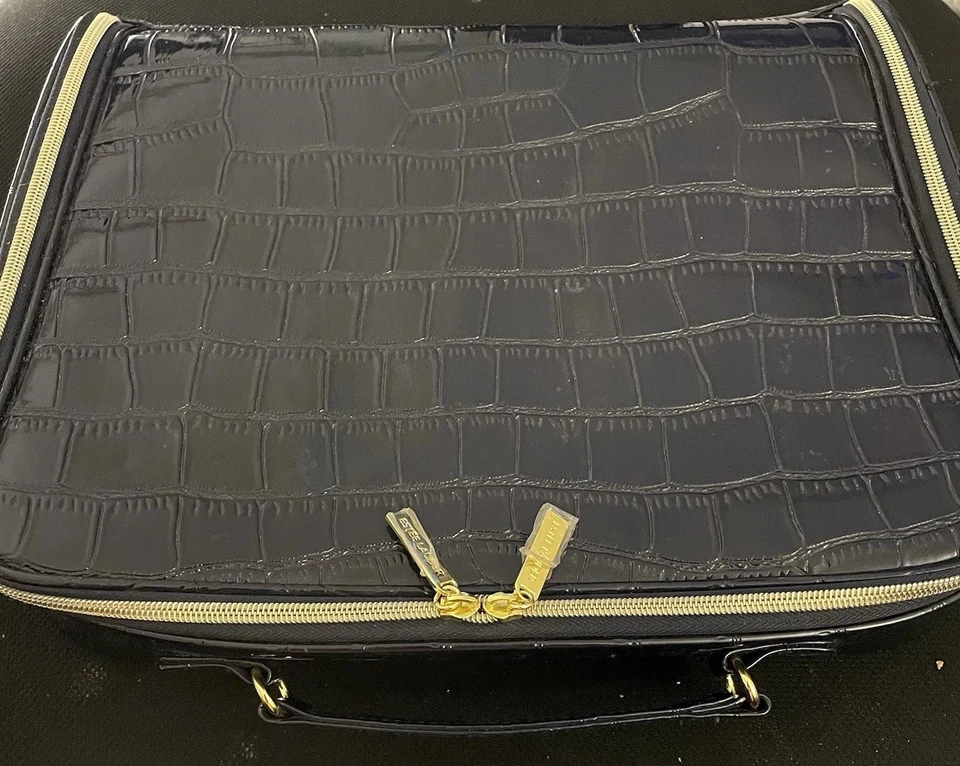 Estee Lauder Azul Marino Cuero Cocodrilo Cosmético Viaje Maquillaje Estuche con Cremallera Foto 2 de 4