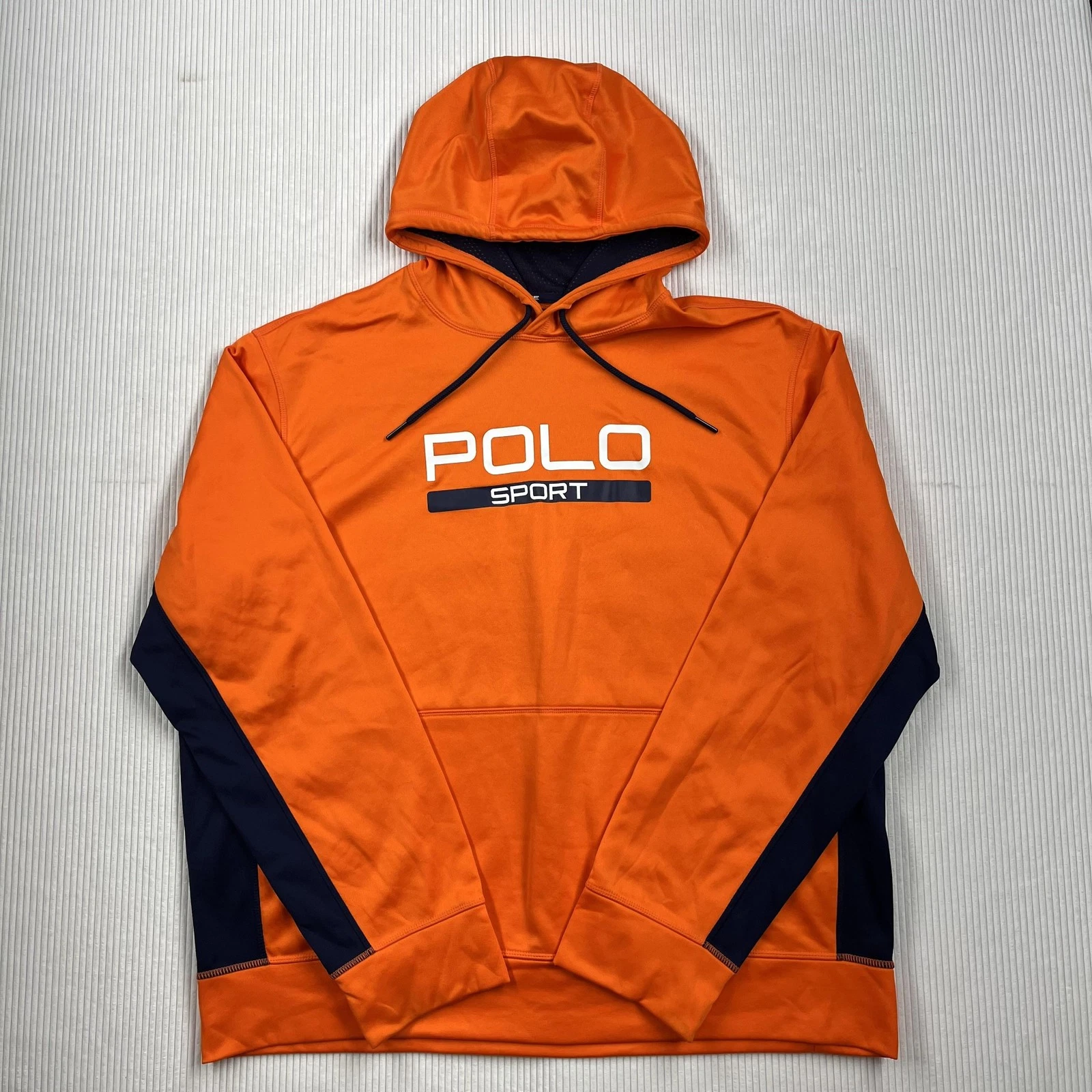 Polo Ralph Lauren Hoodie Mens 2XL Orange Pullover Fleece Polo Sport Graphic