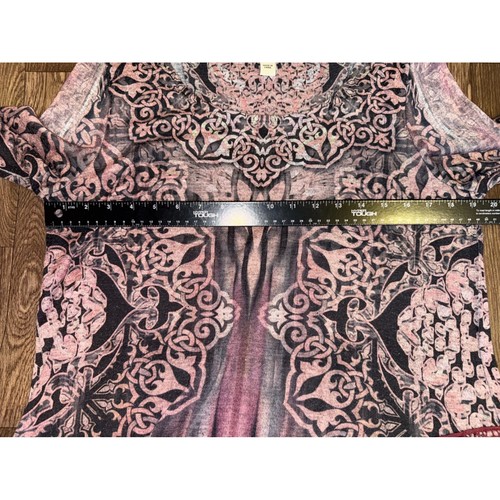 Live and Let Live Pink Grey Scroll Print Lace Trim Top Medium 2B778 STARAC - Picture 2 of 6