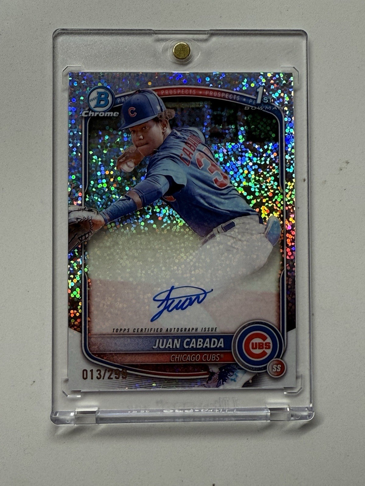 2025 Bowman Chrome Juan Cabada 1st Bowman Speckle Refractor Auto #’d 13/299