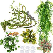 W U Reptile Plants, Terrarium Hanging Plant Vines Artificial Leaves Reptile Hide
