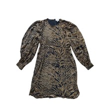 GANNI Tiger Print Shift Dress Womens 40/L Brown Chiffon (Viscose) Glam Chic