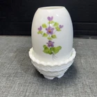Vtg FAIRY LAMP Fenton Small Milk Glass Hand Painted violets