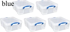Really Useful Box 5 Pack 17L Plastic Storage Bins with Snap Lids and Clip Lock