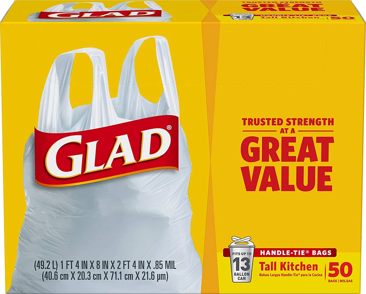 Glad® Tall Kitchen Handle-Tie® Trash Bags - 13 Gallon White Trash Bag - 50  Count