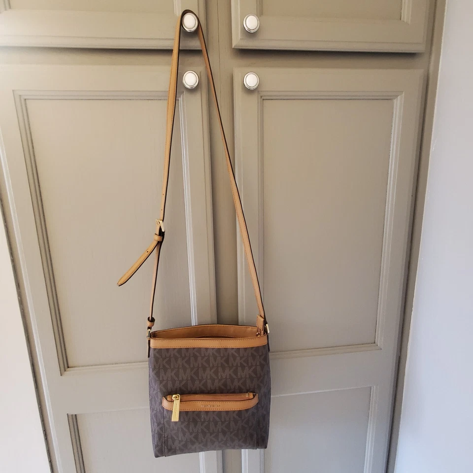 Michael Kors Brown Messenger Bag Faux Leather Monogram Logo Crossbody - Image 2 of 4