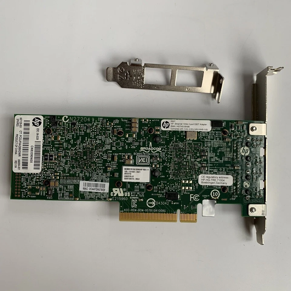 HP 530T 2-Port 10Gb Ethernet PCIe 2.0 Adapter 656596-B21 657128-001 656594-001 - Image 3 of 4