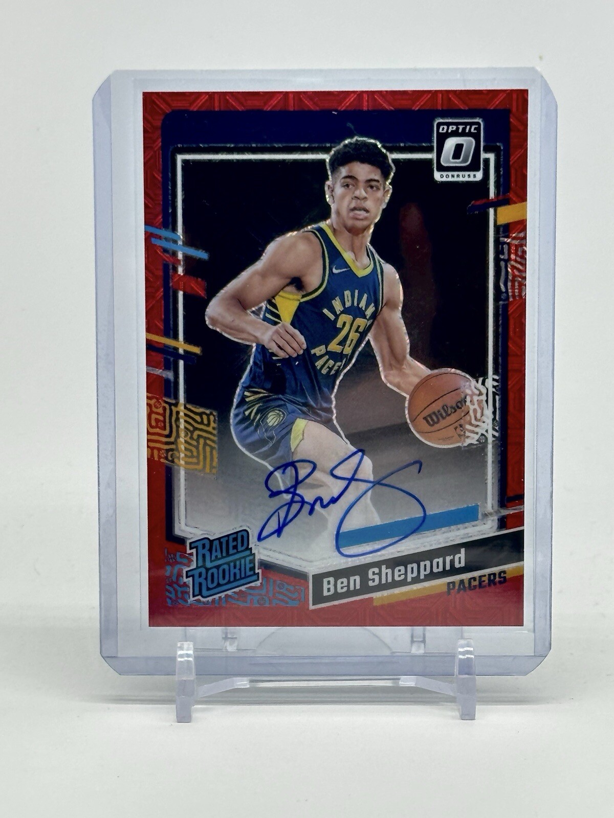 2023-24 Optic Choice Ben Sheppard Rated Rookie Autograph Red Mojo #29 On Card