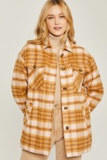 Women's Plaid Sherpa Lined Button Down Jacket Shacket