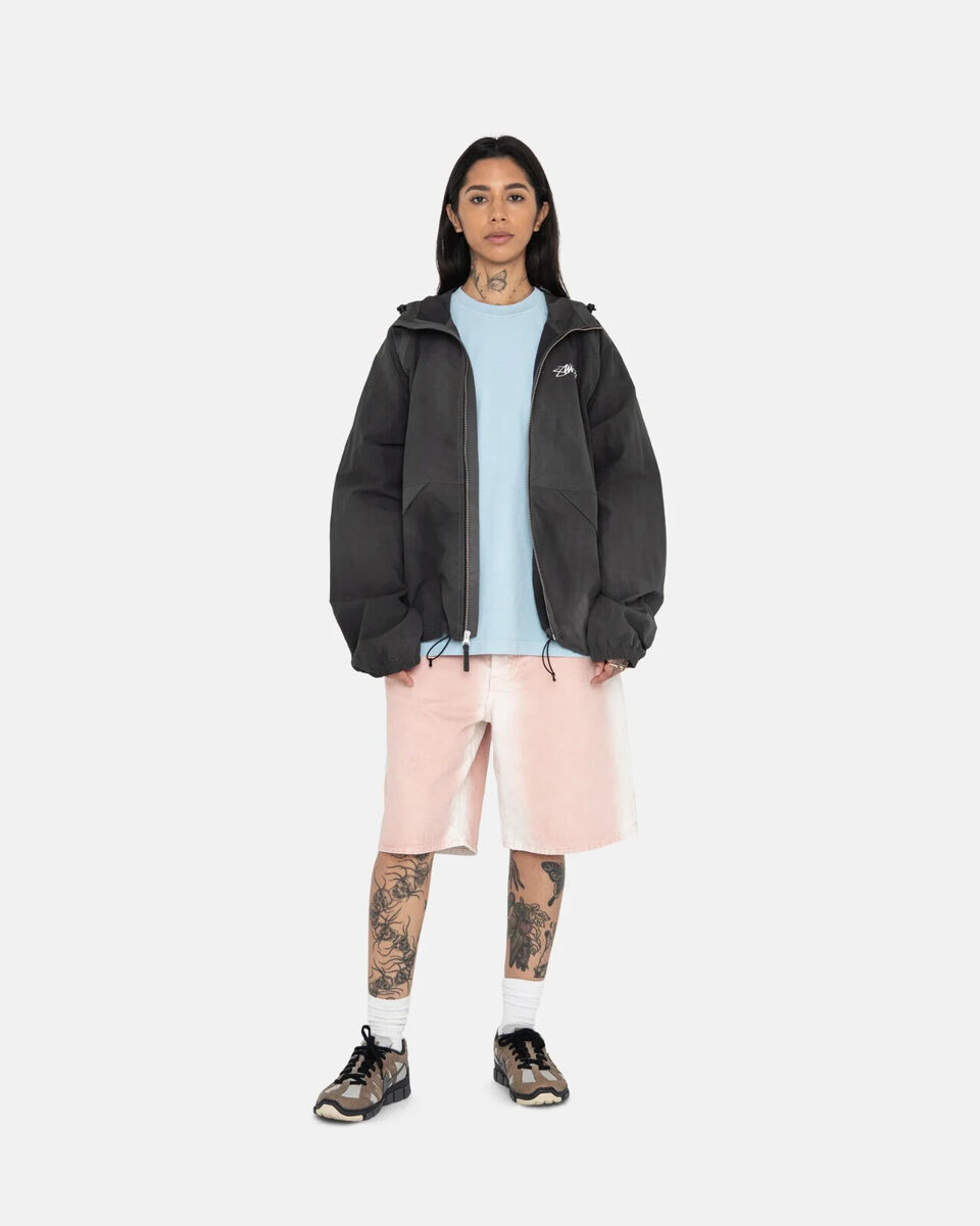 Stussy WAVE DYE BEACH SHELL Windbreaker Jacket - Black size Stussy WAVE DYE BEACH SHELL Windbreaker Jacket - Black size