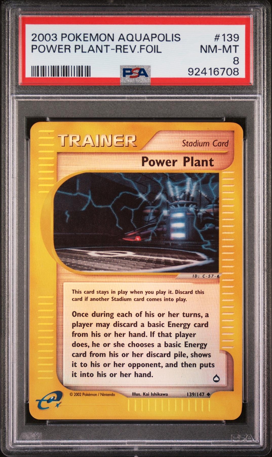 Pokemon WotC Aquapolis Reverse Holo Card #139 Power Plant PSA 8