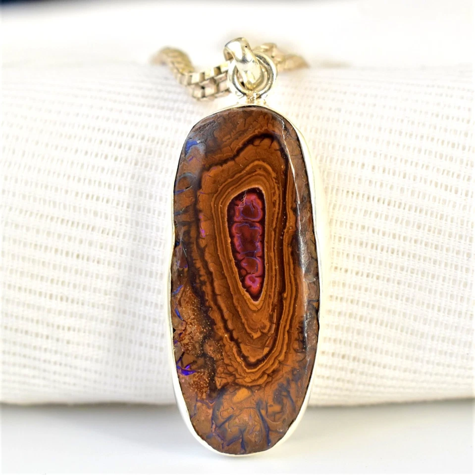 Natural Boulder Opal Gemstone Jewelry 925 Sterling Silver Pendant For Women - Image 2 of 4