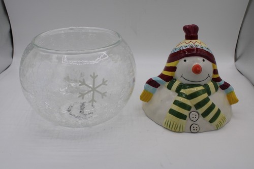 Oneida Snowmates Glass Bottom Cookie Jar Debbie Taylor Kerman Hand Painted Top - Picture 4 of 6