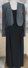 NWT ELEGANT SZ 14 ONYX NITE BLACK SLEEVELESS DRESS/SILVERY SPARKLES L/S JACKET