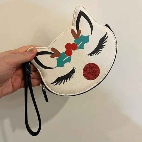Luv Betsey Johnson Christmas Reindeer Cat Deer Coin Purse Wristlet Bag Wallet - Picture 3 of 5