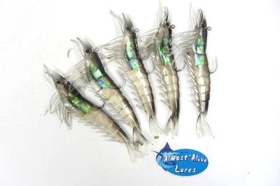 Almost Alive Lures Artificial Soft Plastic Shrimp 6'' Black Pre-Rigged 5 pk