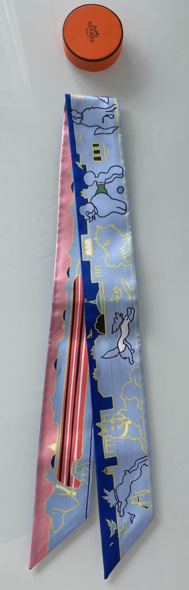 New Hermès Dog Les Chiens Parisiens Twilly Bleu Ciel / Jaune New Hermès Dog Les Chiens Parisiens Twilly Bleu Ciel / Jaune