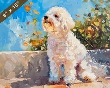Bichon Frise dog painting on a sunny patio 8x10 Print 