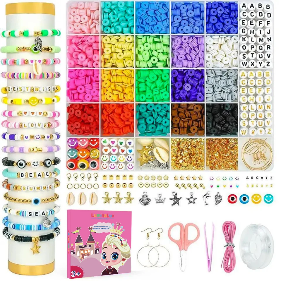 LuminaLux Clay Beads Set Bracelet Making Kit Clay Flat Polymer Beads Jewellery - Image 2 of 2