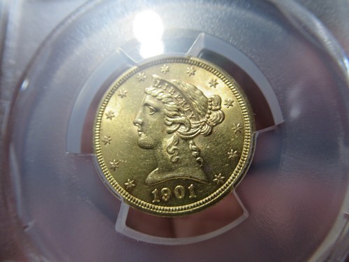 1901/0-S $5 Liberty Gold Half Eagle PCGS MS61 Coin, RARE COIN, San Francisco - Picture 8 of 9