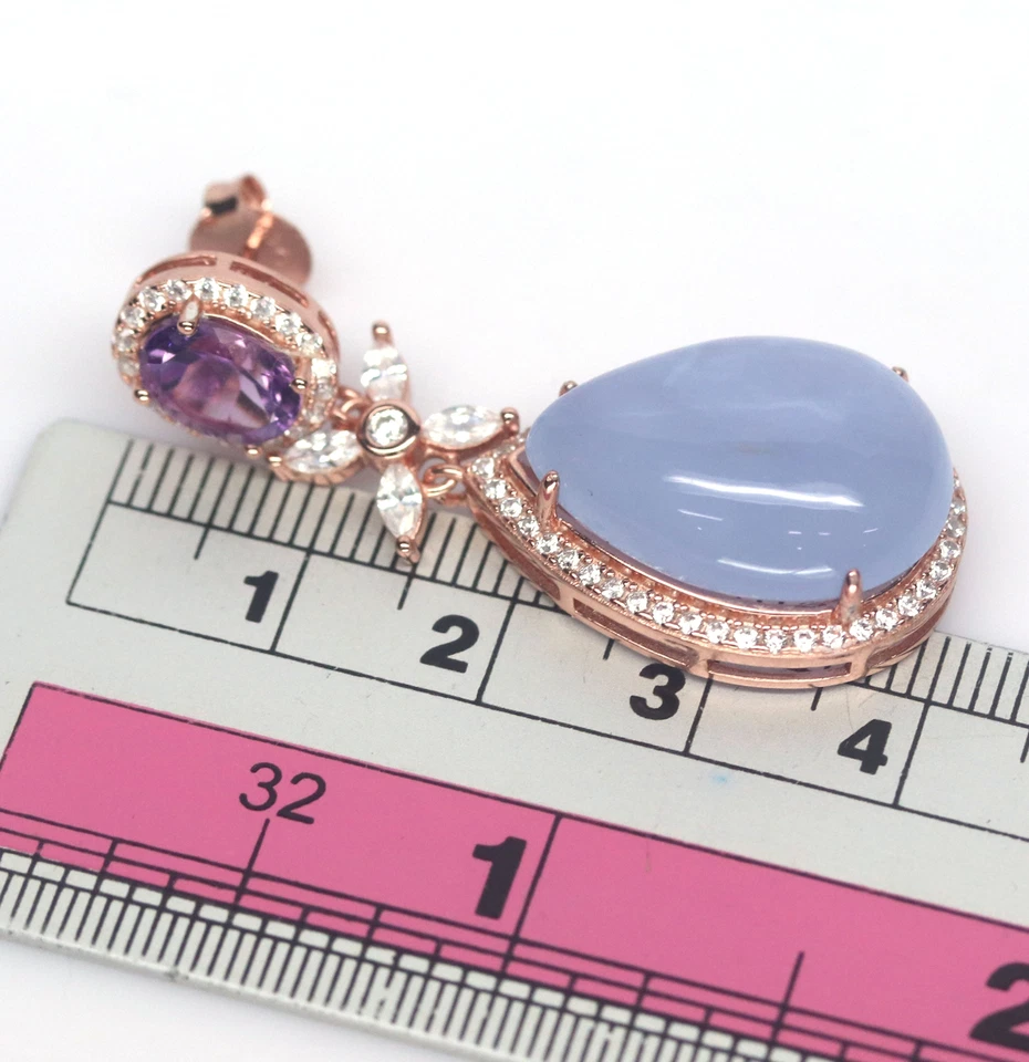 14X20mm Lavender-Chalcedony Amethyst Cubic-Zirconia Ohrringe Silber 925 Sterling - Bild 3 von 4
