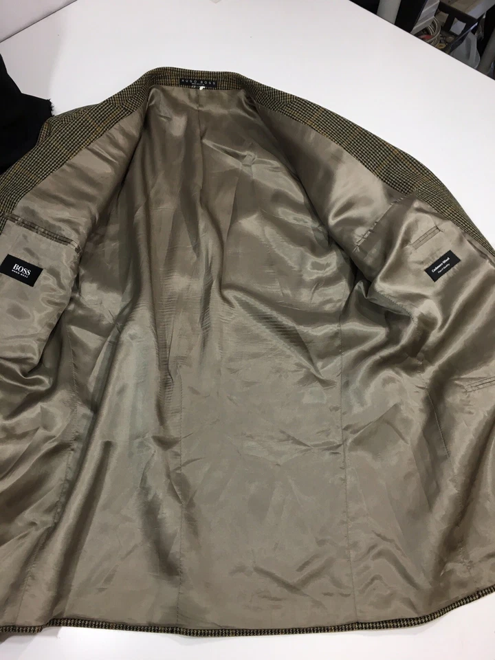 Hugo Boss Black Houndstooth Sport Coat Gold Check Jacket Wool CASHMERE Blazer 44 - Image 4 of 4