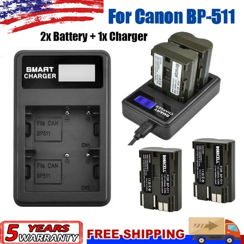 2x BP-511 Battery + LCD Charger for Canon 20D 30D 300D 40D 50D 5D D30 D60 Kiss - Picture 3 of 12