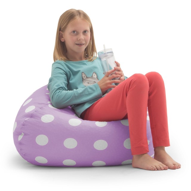 Lavendar with White Comfort Research Big Joe 0630252 Lavender Polka Dot Classic Bean Bag Chair