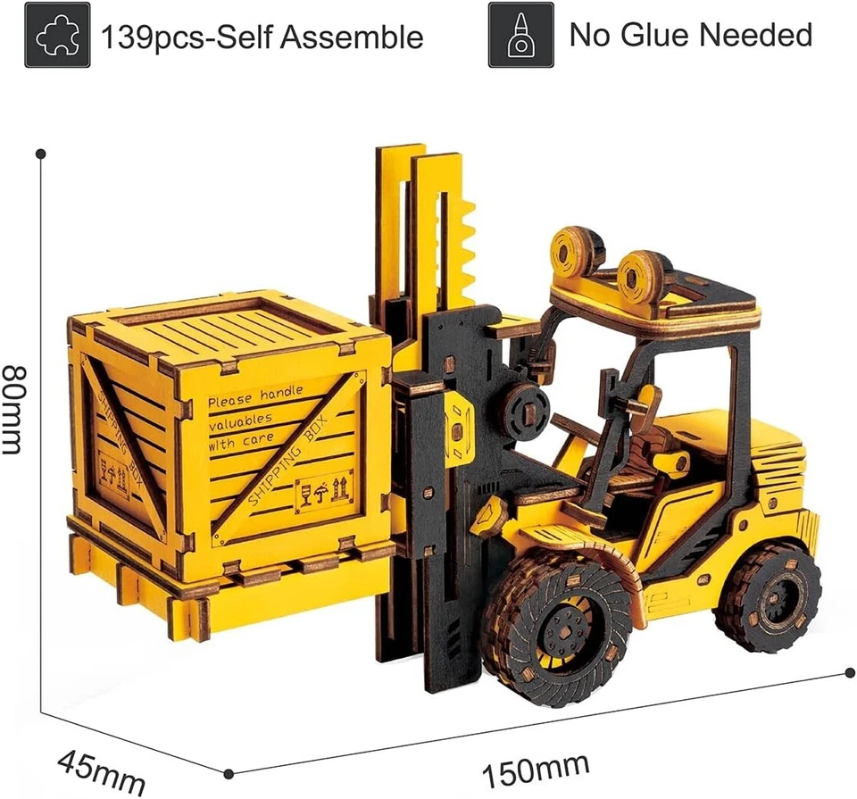 ROKR Forklift Wooden Puzzles Fork lift Engineering Model 3D Vehicle FREE P&P - Image 4 of 4