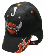 Jesus Is Lord Biker Style Christian Flame Black Embroidered Cap Hat Jesus Christ